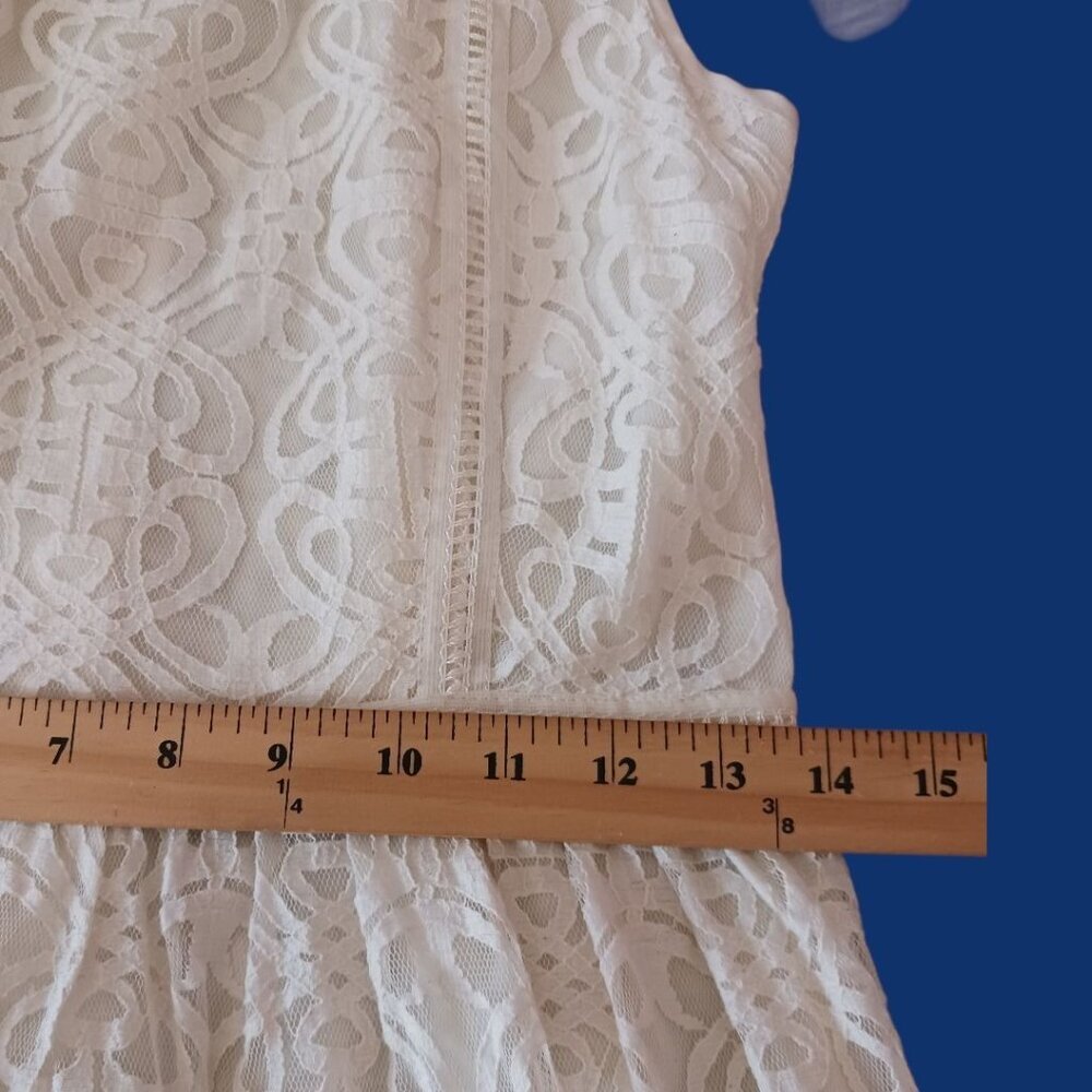 Hazel Sleeveless Lace Dress W/ Tiered Skirt & Back Zipper Ivory Small - Picture 5 of 13